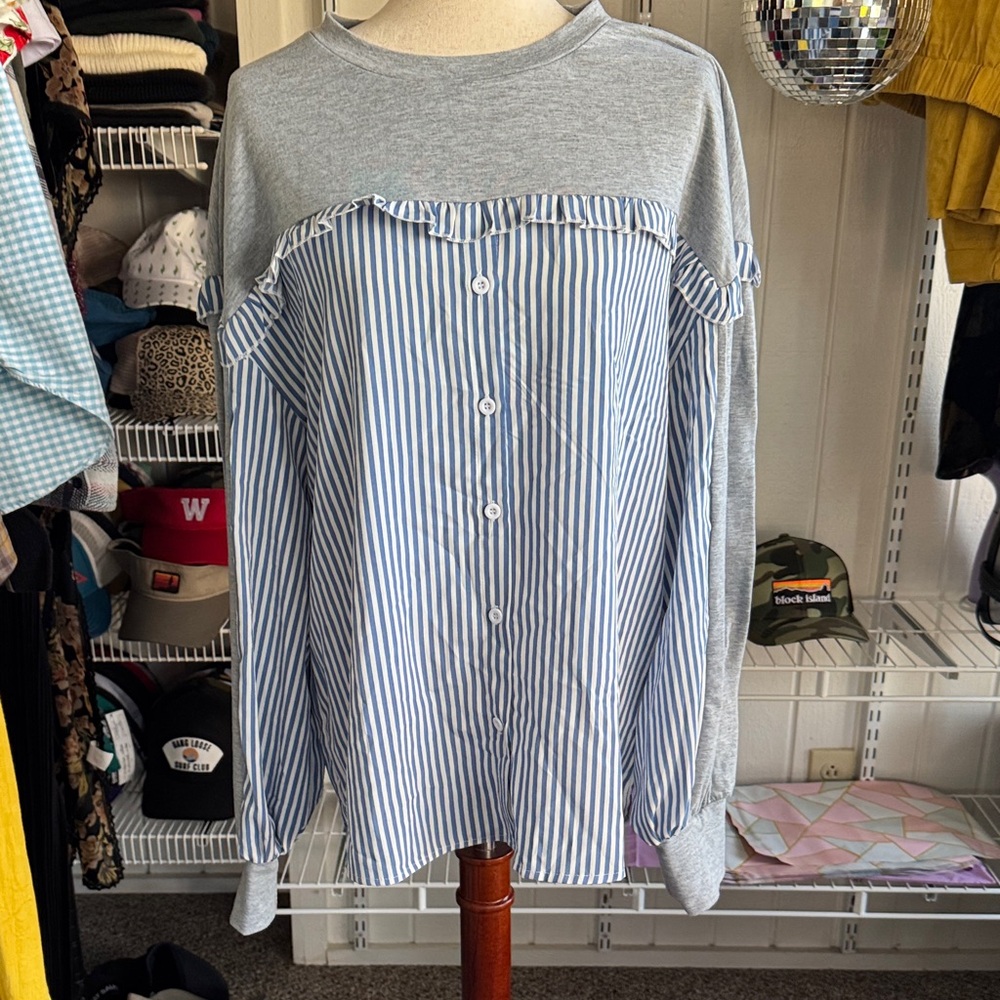 SHEIN bundle! 2 shirts- Grey striped shirt and Black striped shirt